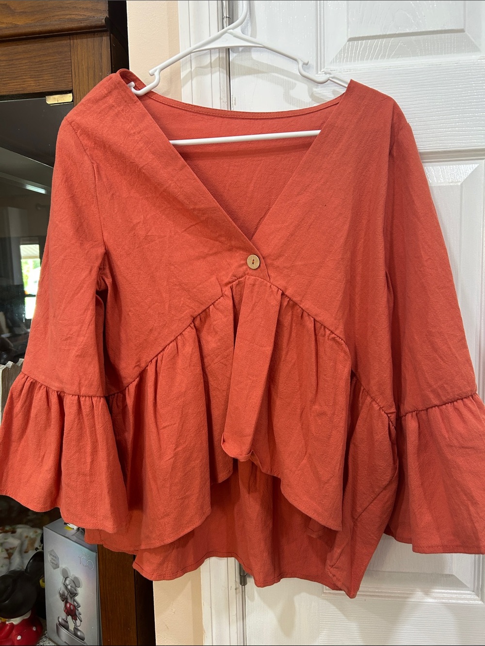 SHEIN Rust Button-Front Ruffled Peplum Blouse - Picture 2 of 4